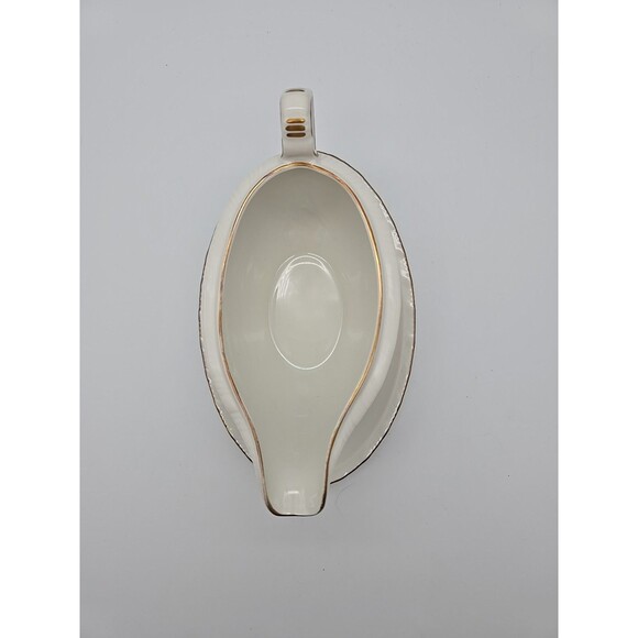 Rorstrand Sweden Porcelain Gravy Boat w/plate Fine China White & Gold Trim #622 - Picture 5 of 10